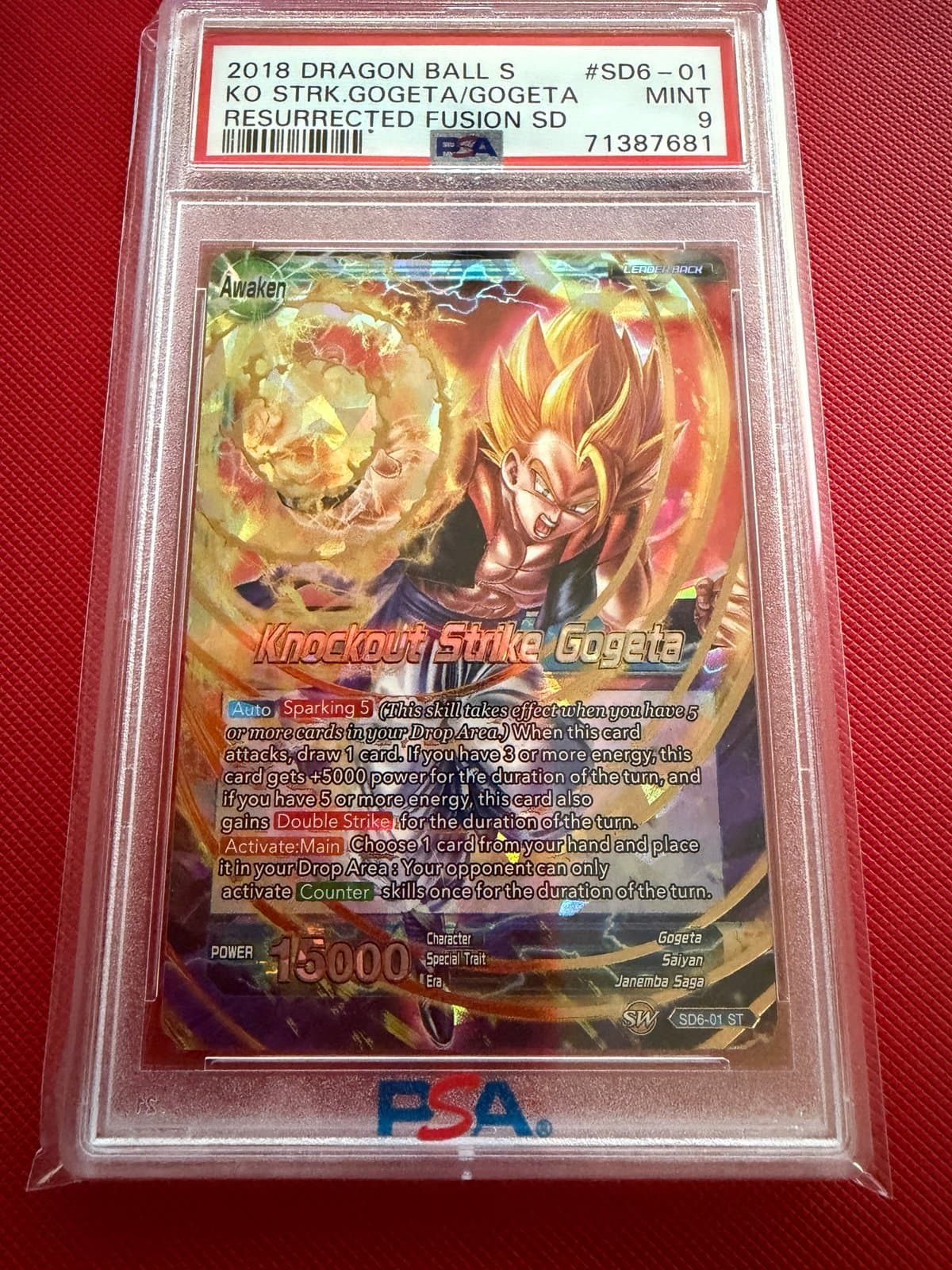 Graded 2018 Dragon Ball Super DBZ Ressurrected Fusion SD Gogeta #SD6-01 PSA 9 MT - Image 1