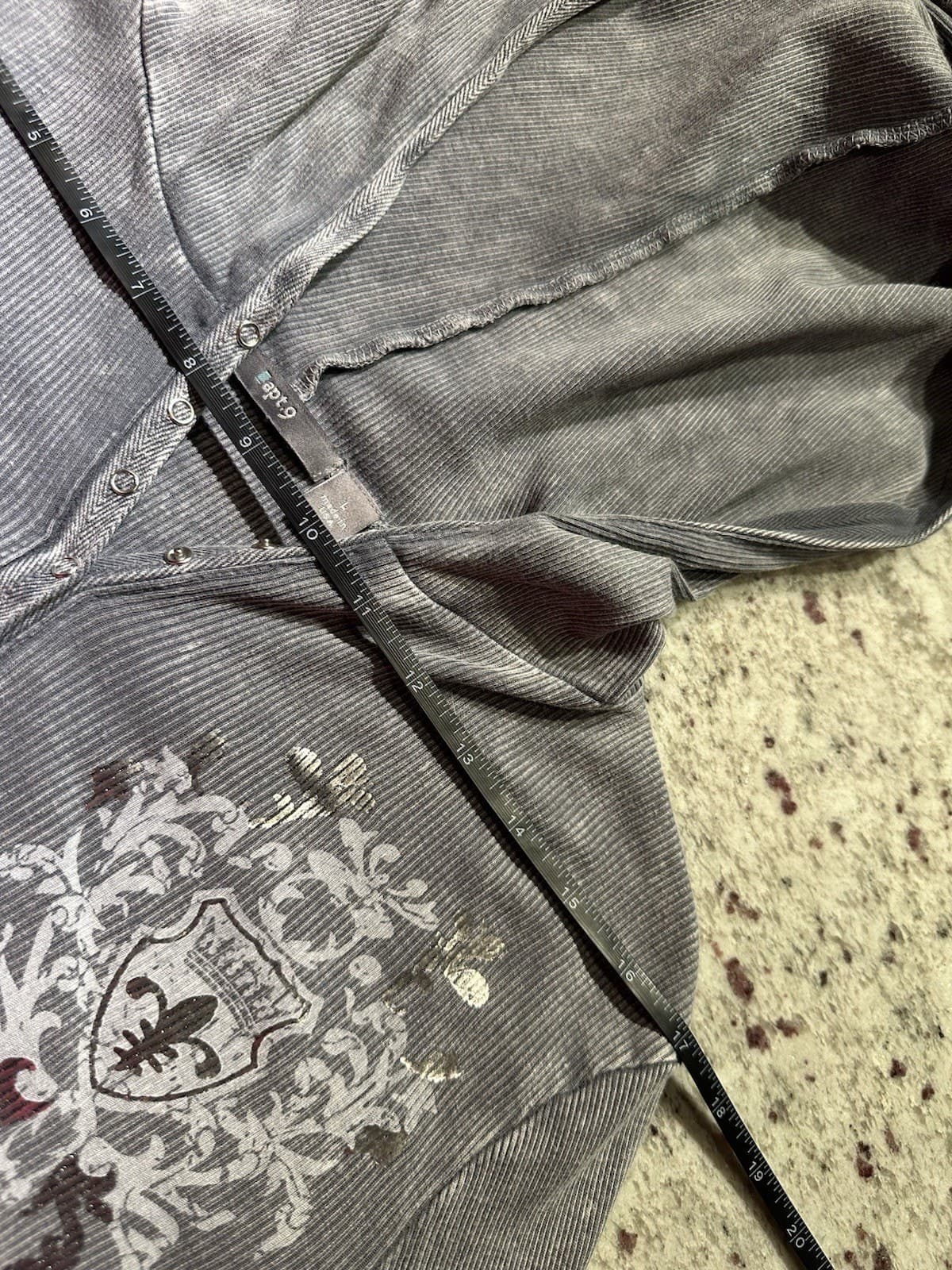 Apt. 9 Women's L Gray Henley Hoodie Knit Long Sleeve Graphic Logo 100% Cotton - Thumbnail 5