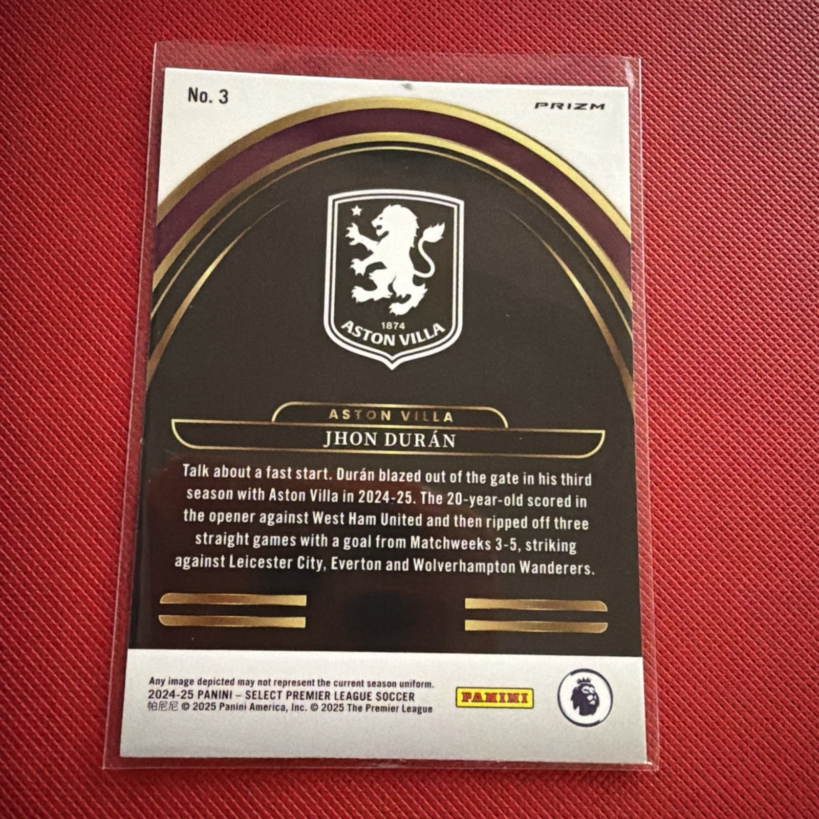 2024-25 Select Premier League Jhon Duran #3 Future Silver Aston Villa - Thumbnail 2