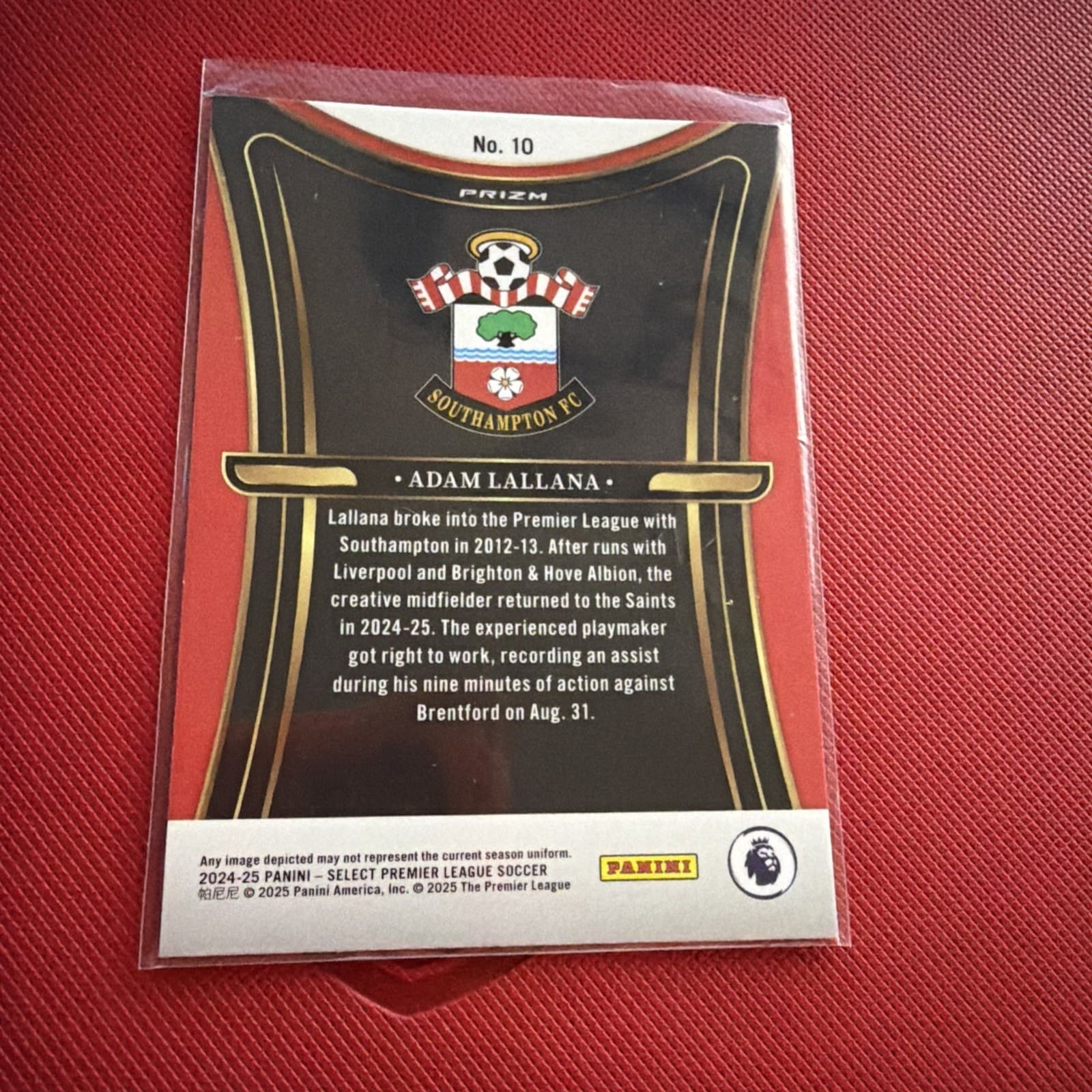 2024-25 Panini Select Premier League Unstoppable Adam Lallana #10 Silver Prizm - Thumbnail 2