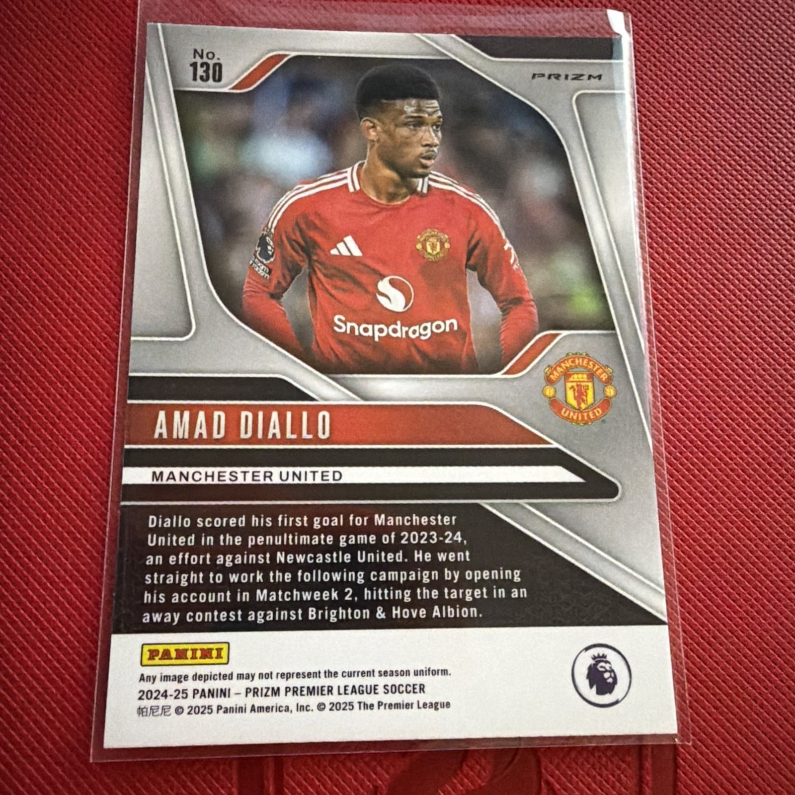 2024-25 Prizm Premier League #130 Amad Diallo Blue Prizm /299 Manchester United - Thumbnail 2