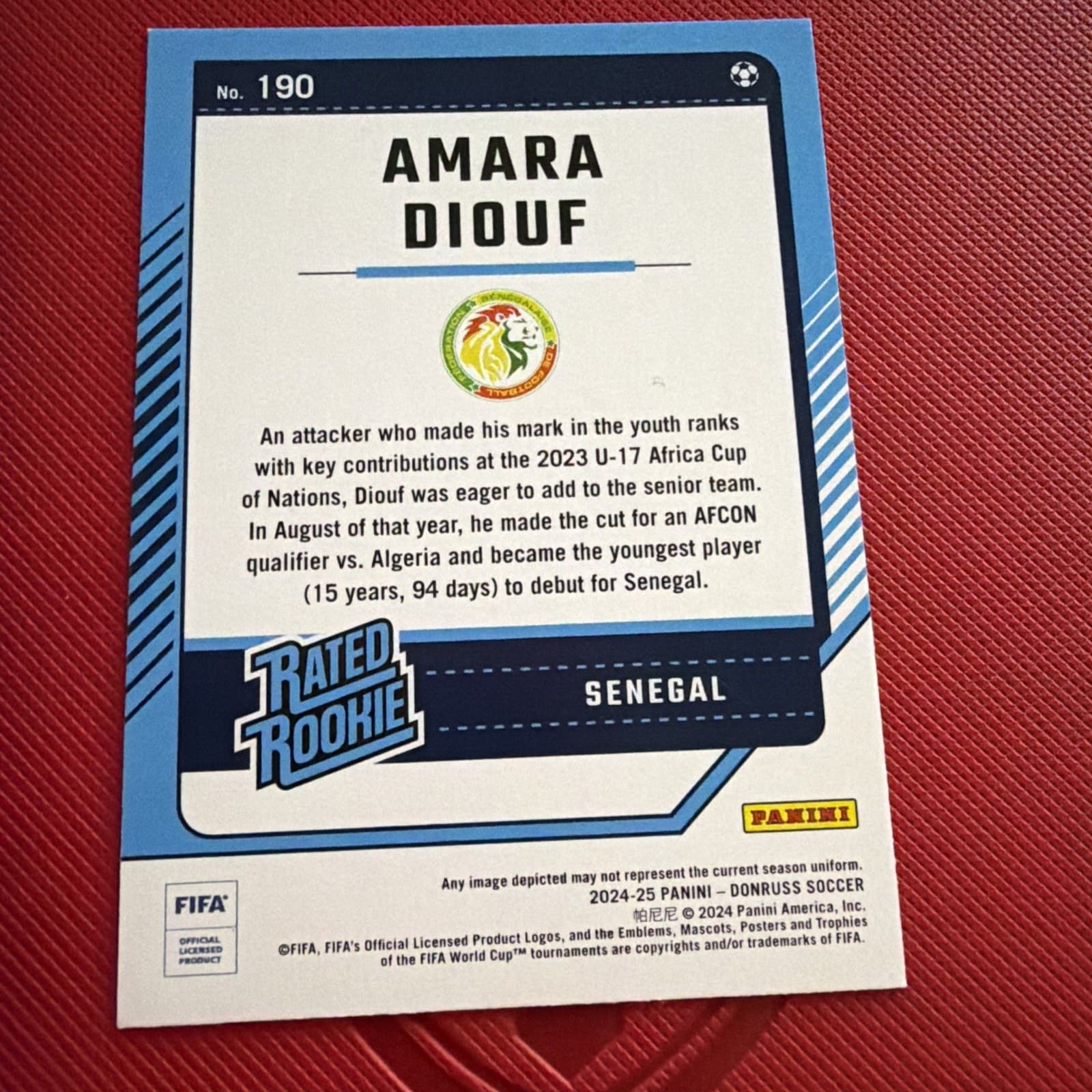 2024-25 Panini Donruss Fifa - Rated Rookie Amara Diouf #190 - Thumbnail 2