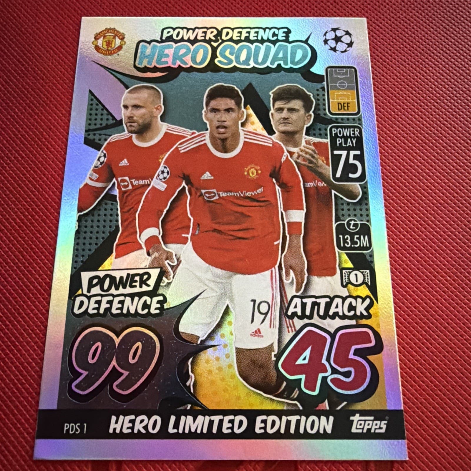 2021-22 Topps Match Attax Power Defence Hero Squad Shaw / Varane / Maguire #PDS1 - Image 1