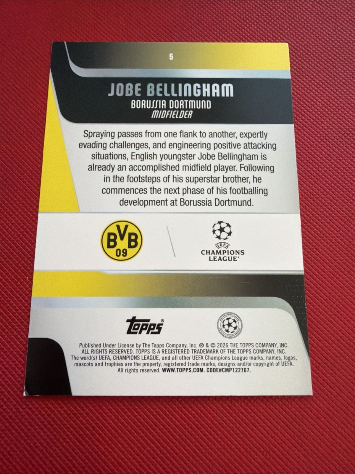 2025-26 Topps UEFA Club Competitions Jobe Bellingham RC #5 - Thumbnail 2