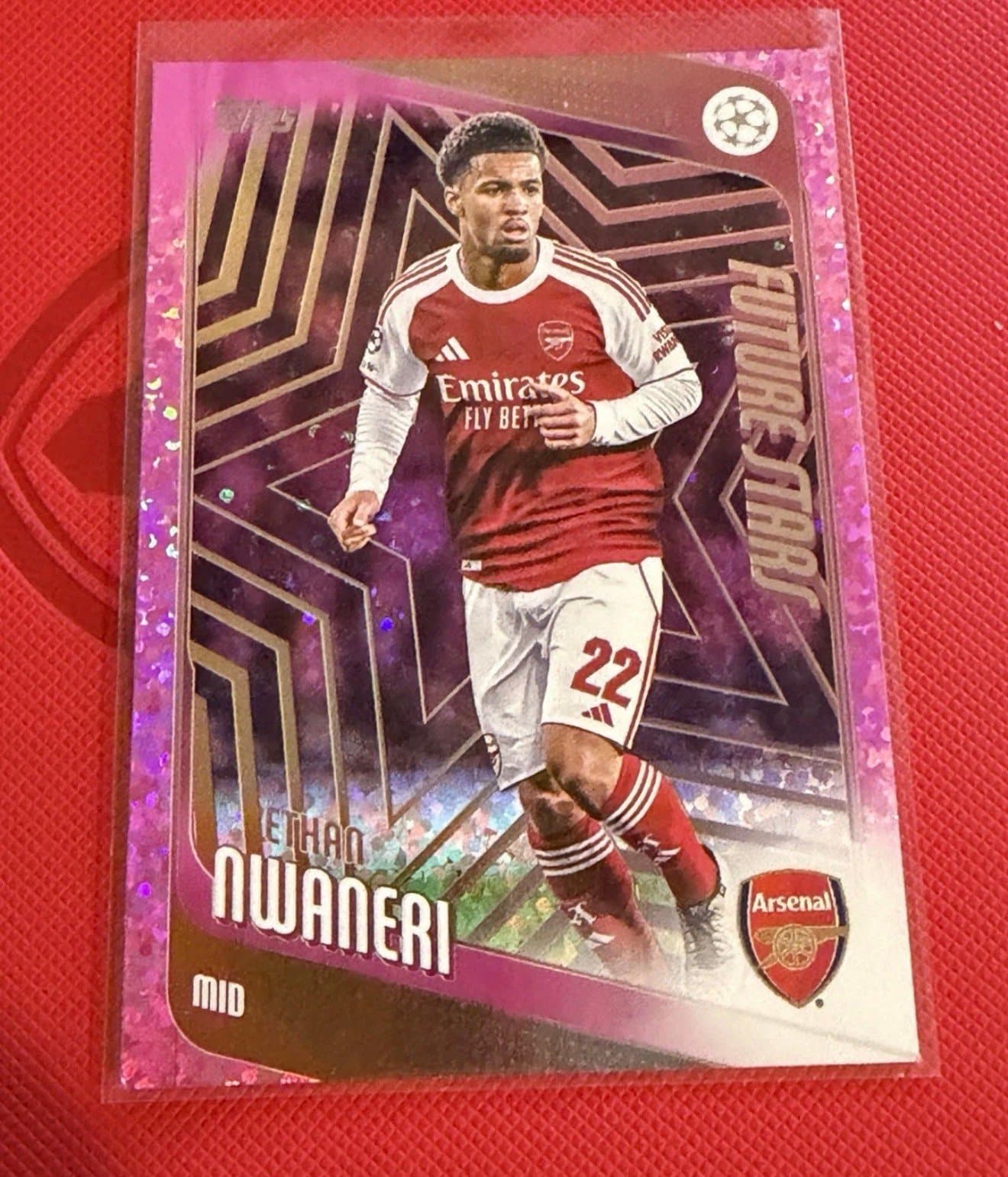 2025-26 Topps UEFA UCL Ethan Nwaneri Future Stars Purple Sparkle - Arsenal - Image 1