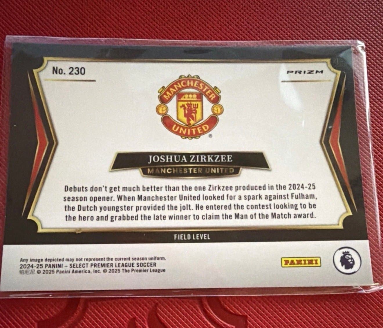 2024-25 Panini Select EPL JOSHUA ZIRKZEE Ice Field Level #230 Man United - Thumbnail 2