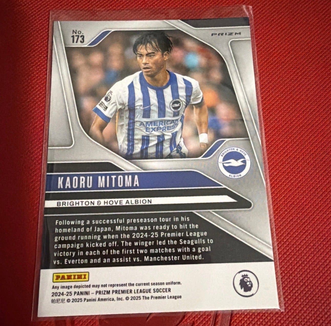 Kaoru Mitoma 2024-25 Panini Prizm Premier League #173 Blue #/299 - Thumbnail 2