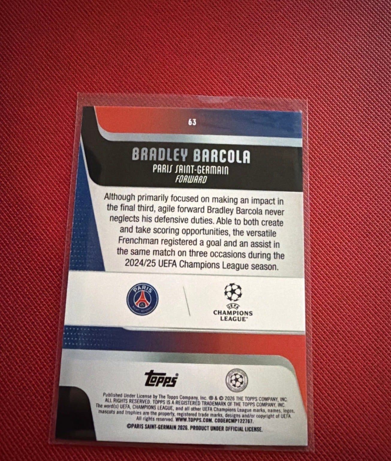 2025-26 Topps UCC Bradley Barcola PSG Mini Diamonds - Champions league - Thumbnail 5