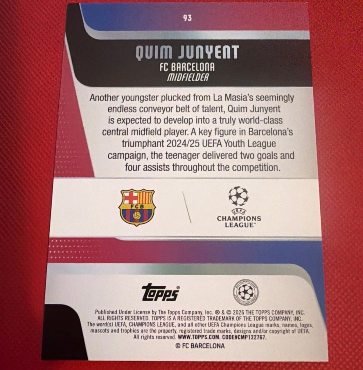2025-26 Topps UEFA Club Competitions #93 Quim Junyent Rookie RC - Thumbnail 2