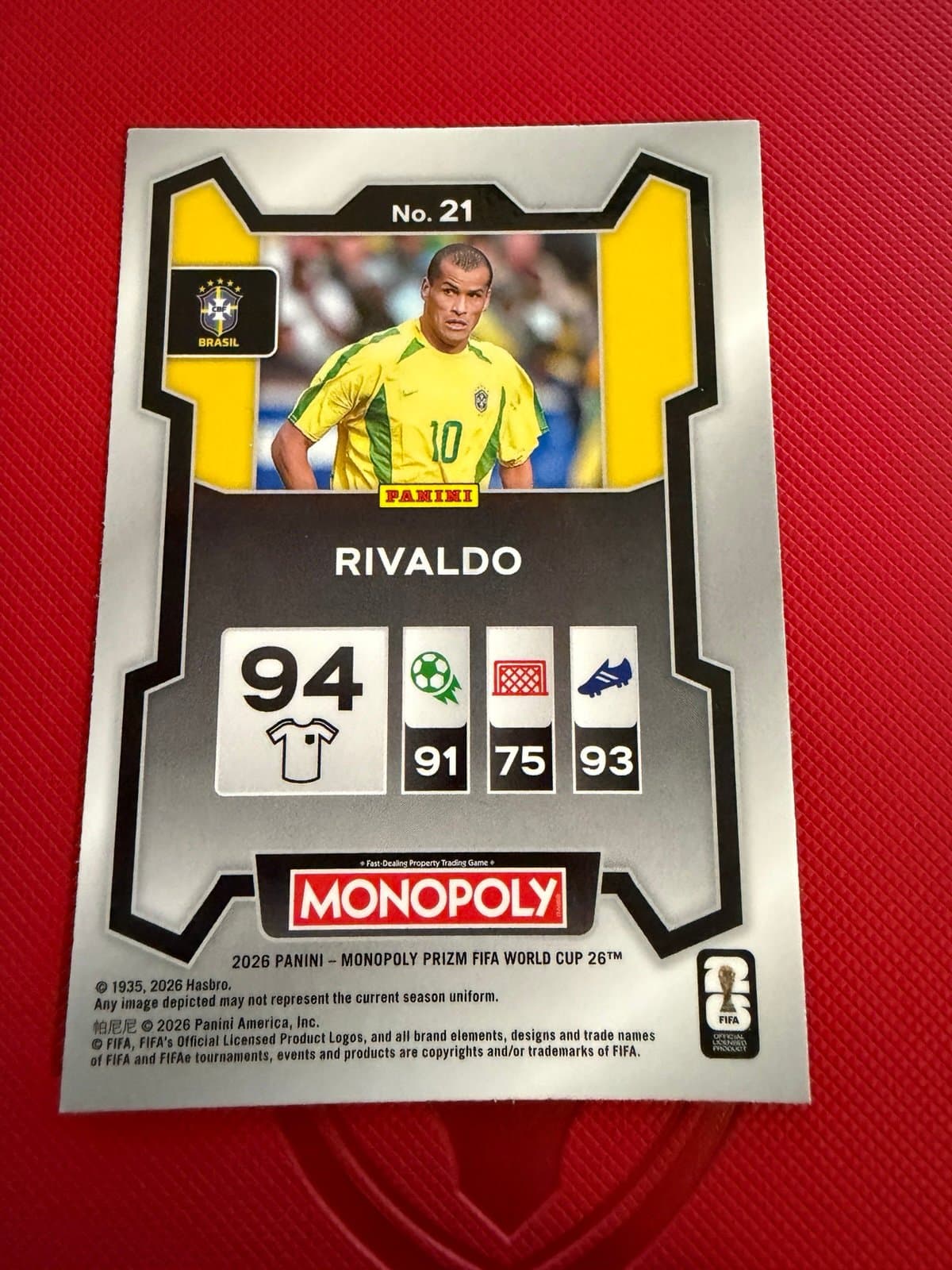 Rivaldo 2026 Panini Prizm Monopoly FIFA World Cup #21 Base Brazil - Thumbnail 2