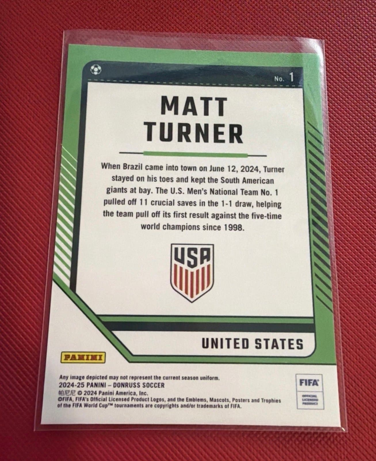 Matt Turner 2024-25 Panini Donruss #1 Optic United States - Thumbnail 2