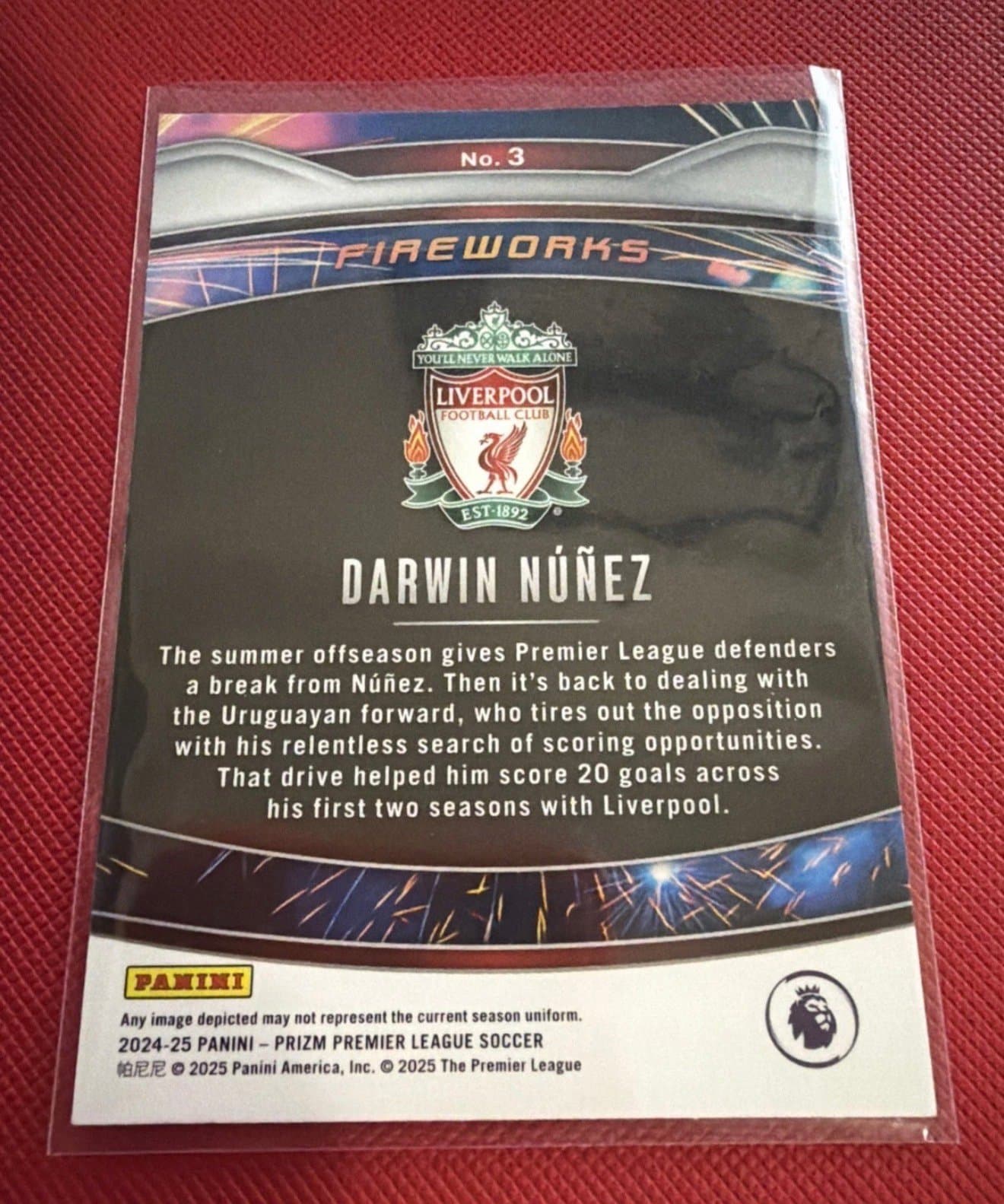 2024-25 Panini Prizm Premier League Fireworks Darwin Nunez #3 - Thumbnail 2