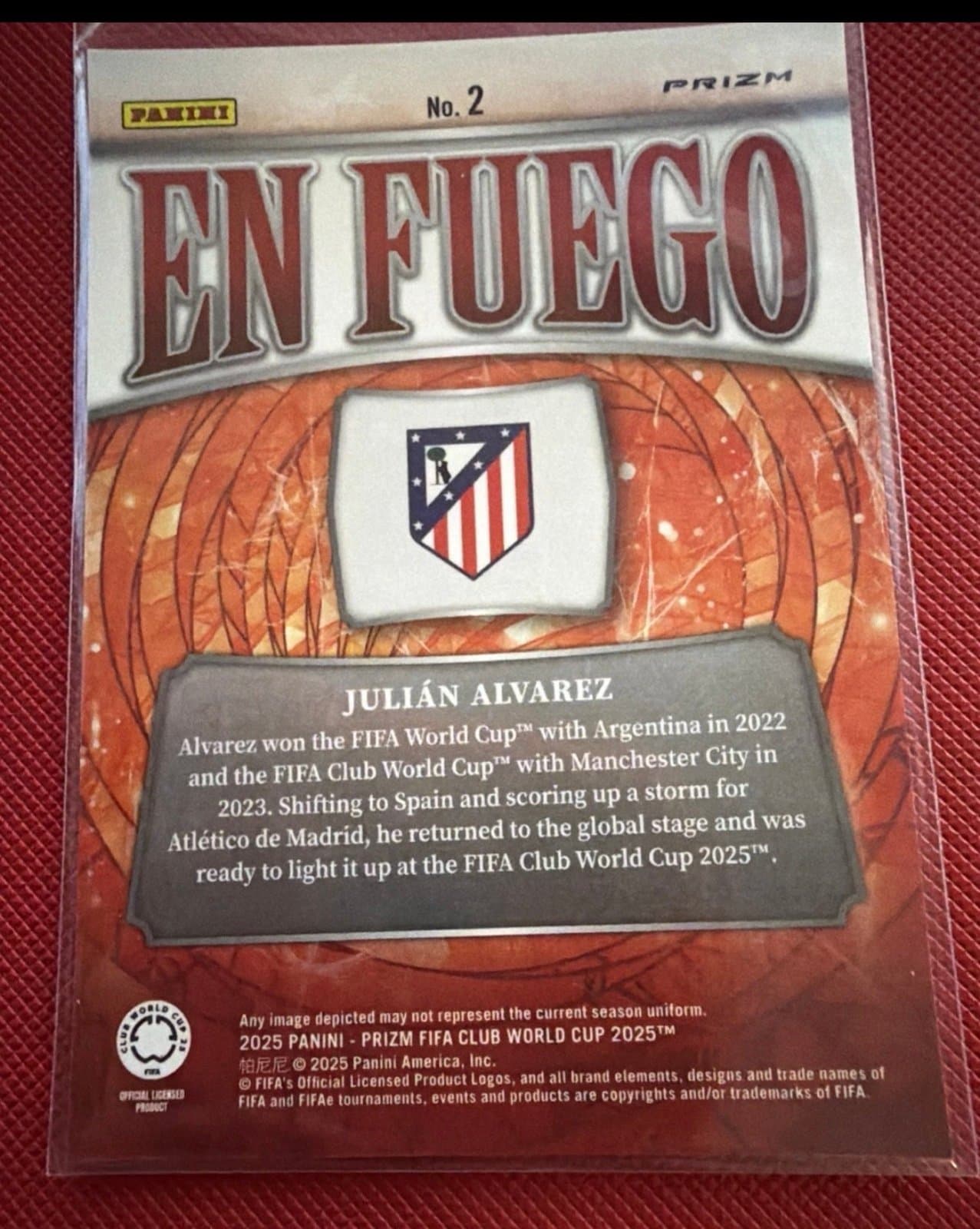 2025 Prizm FIFA Club World Cup #2 Julian Alvarez En Fuego Atletico Madrid Card - Thumbnail 2