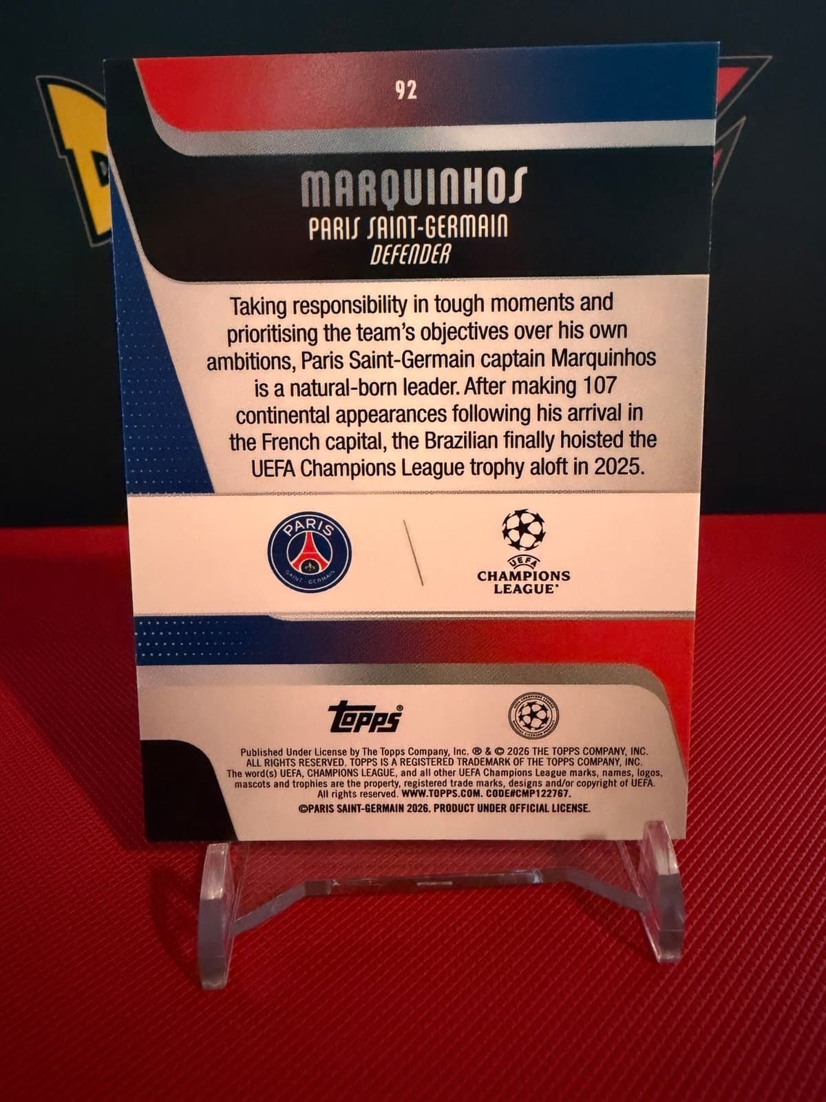 2025-26 Topps FLAGSHIP UEFA Club Competitions #92 Marquinhos, Paris Saint-Germai - Thumbnail 2