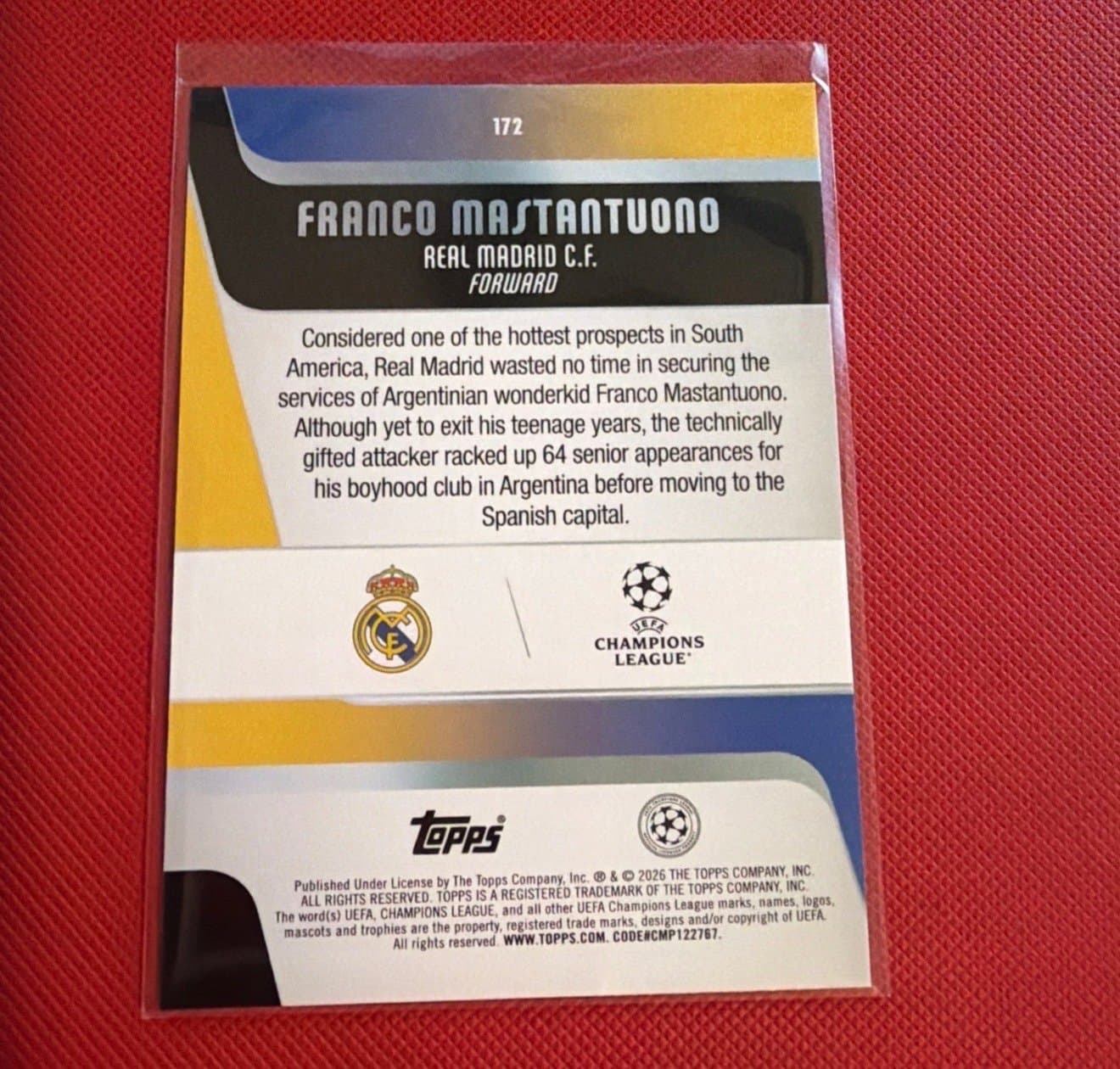 2025-26 Topps FLAGSHIP UEFA Club Competitions #172 Franco Mastantuono Rookie - Thumbnail 2