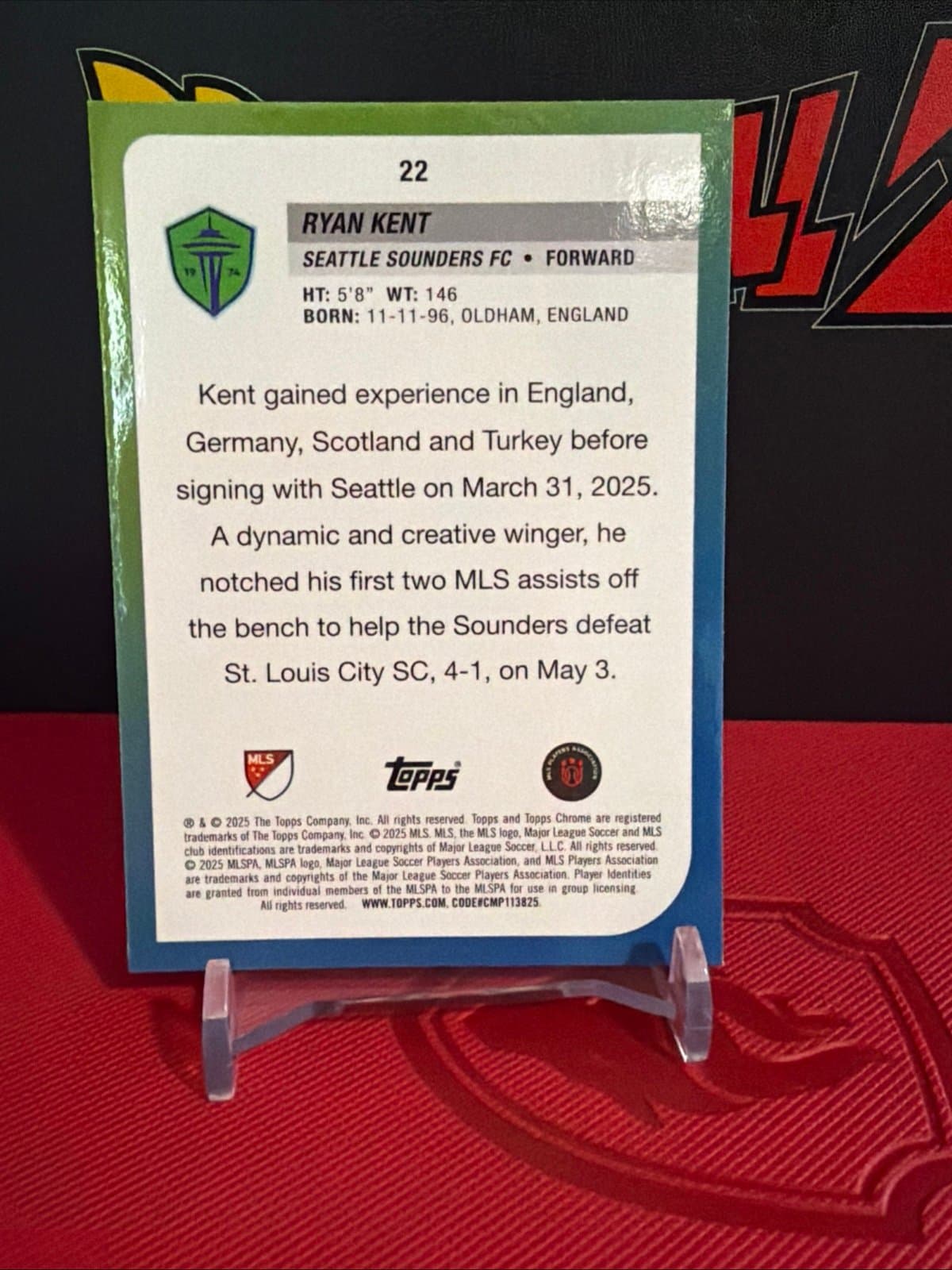 2025 Topps Chrome MLS #22 Ryan Kent - Seattle Sounders FC - Thumbnail 3
