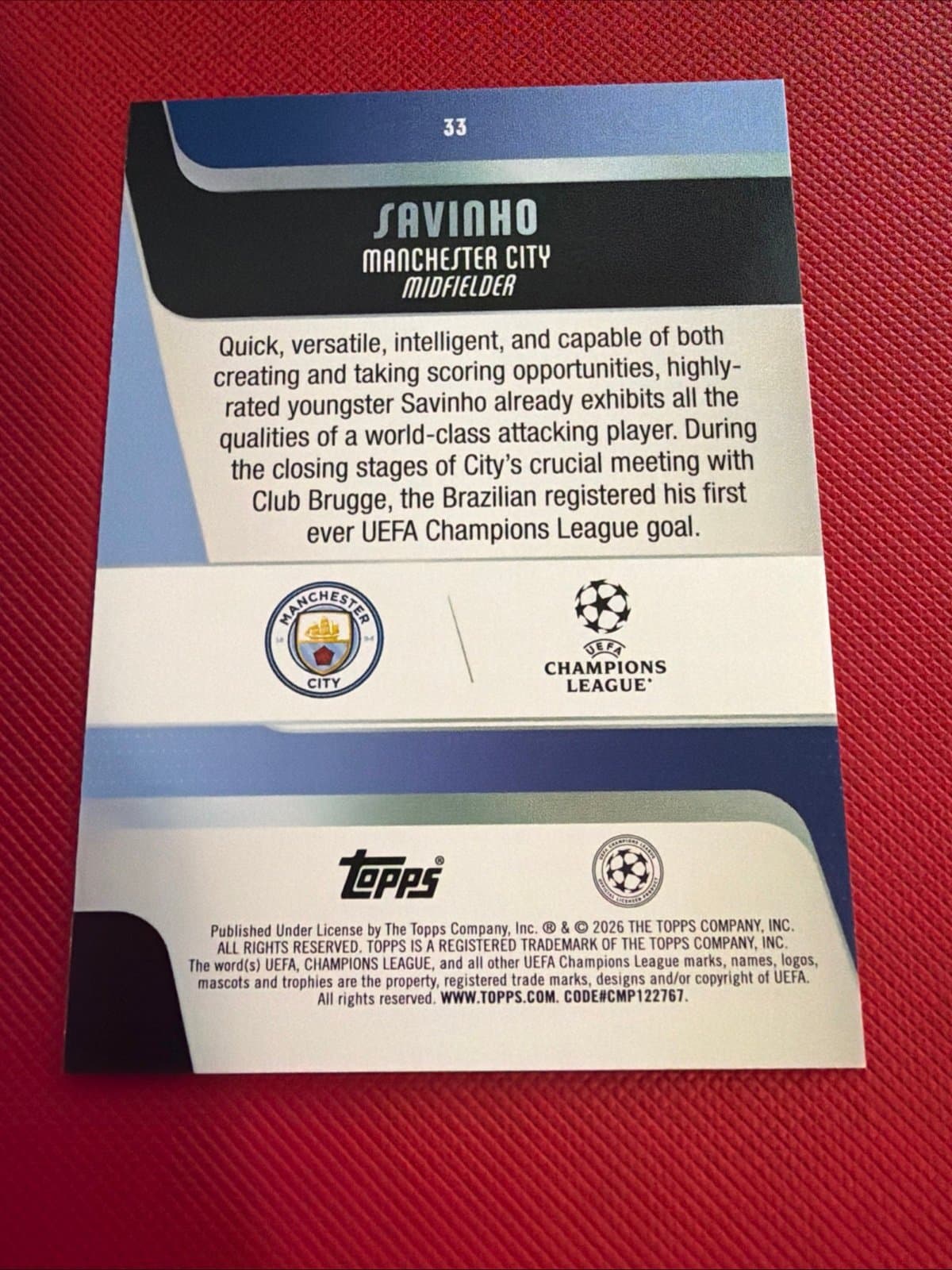 2025-26 Topps FLAGSHIP UEFA Club Competitions #33 Savinho, Manchester City - Thumbnail 2