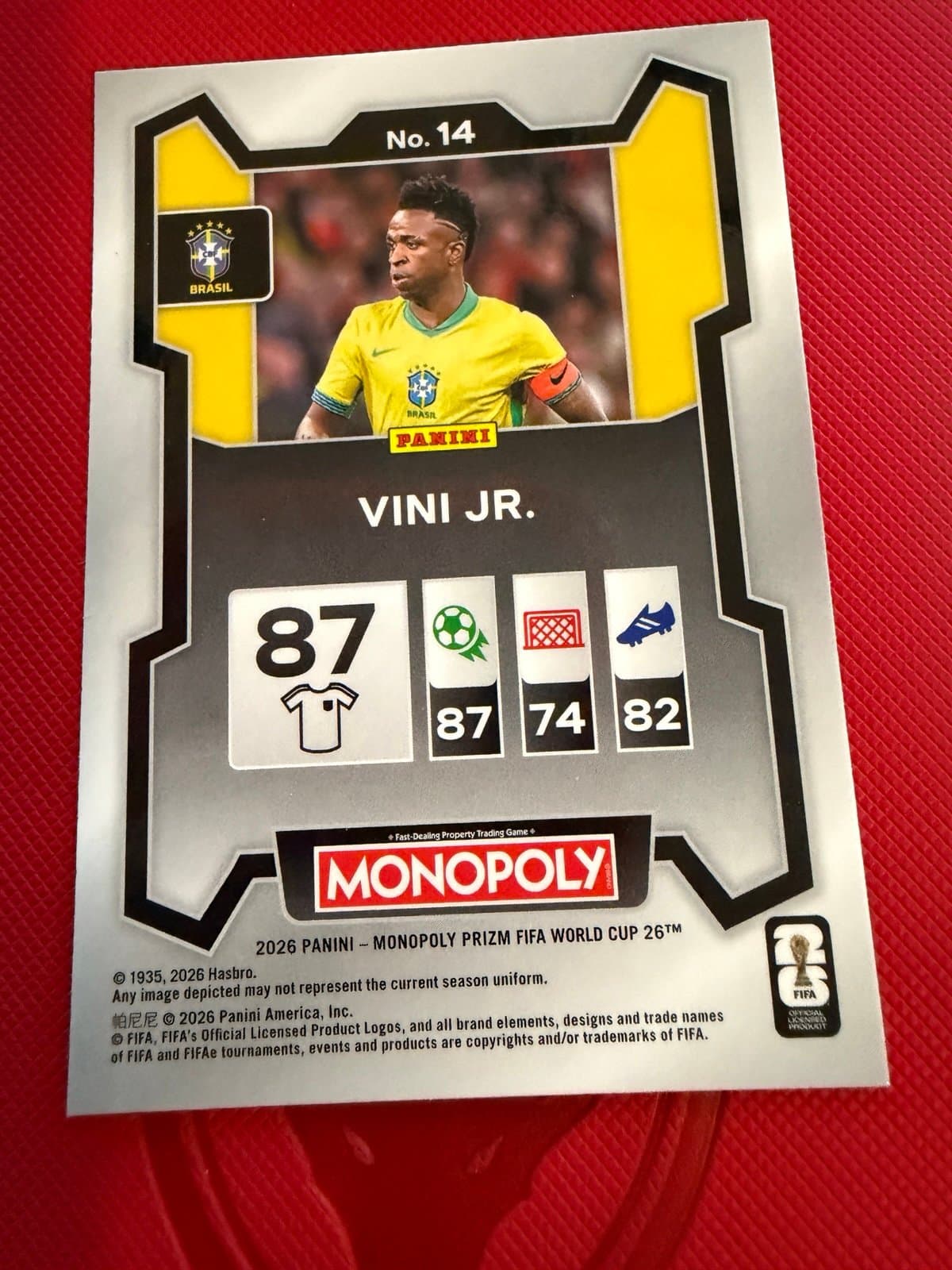 Vini JR 2026 Panini Prizm Monopoly FIFA World Cup #14 Base Brazil - Thumbnail 2