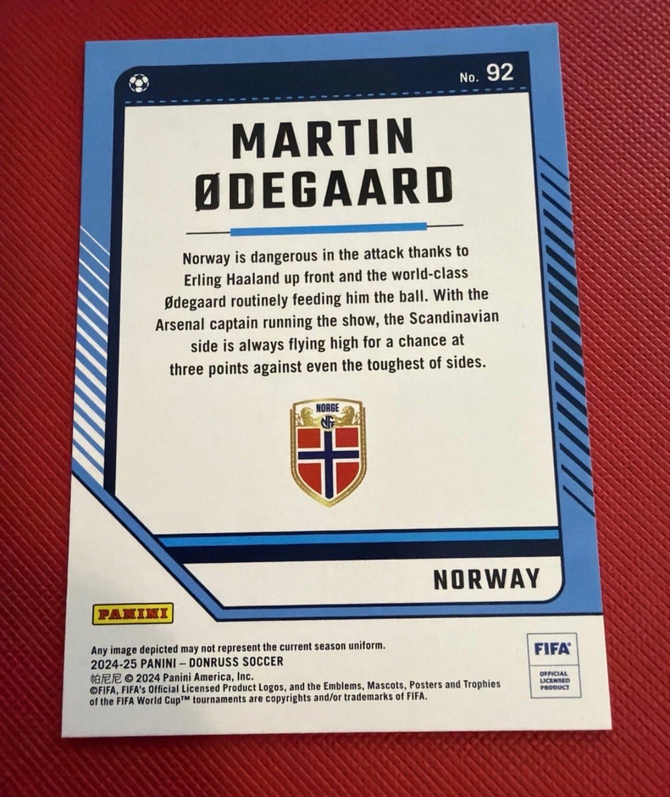 MARTIN ODEGAARD 2024-25 Panini Donruss Soccer #92 FIFA Norway - Thumbnail 2
