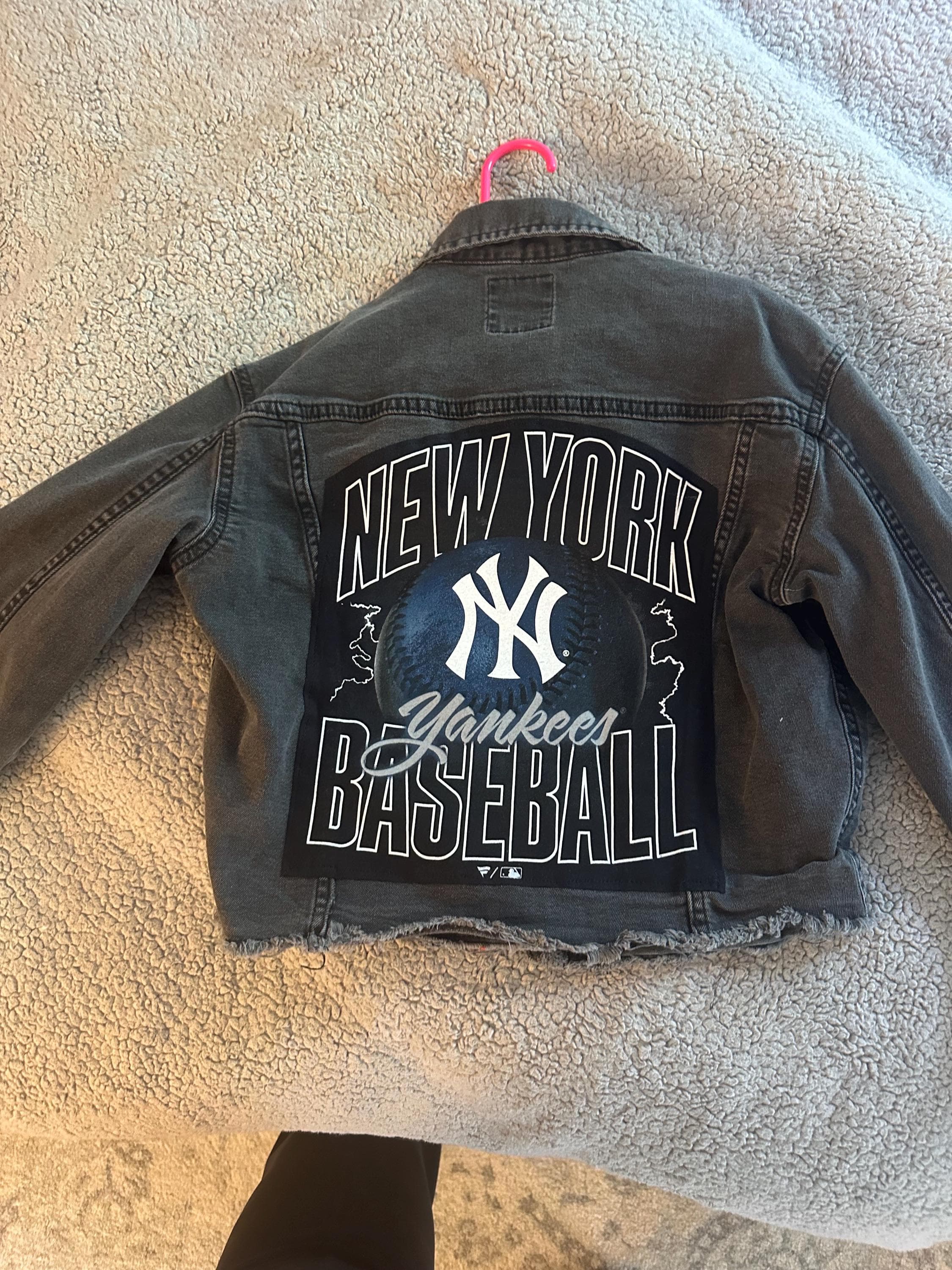Denim jacket with NY Yankees on back - Image 1
