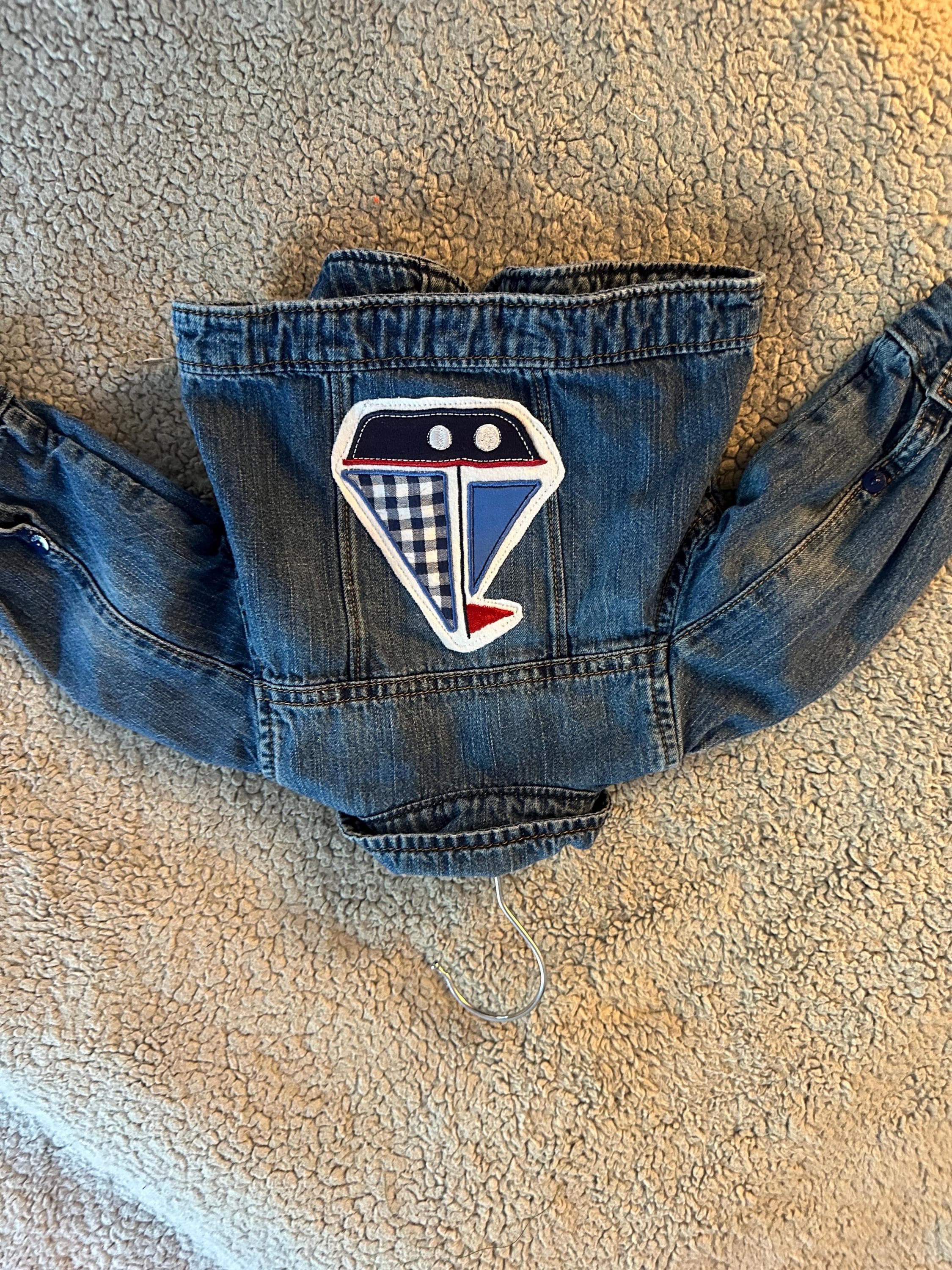 Denim jacket with sail boat on back - Image 1