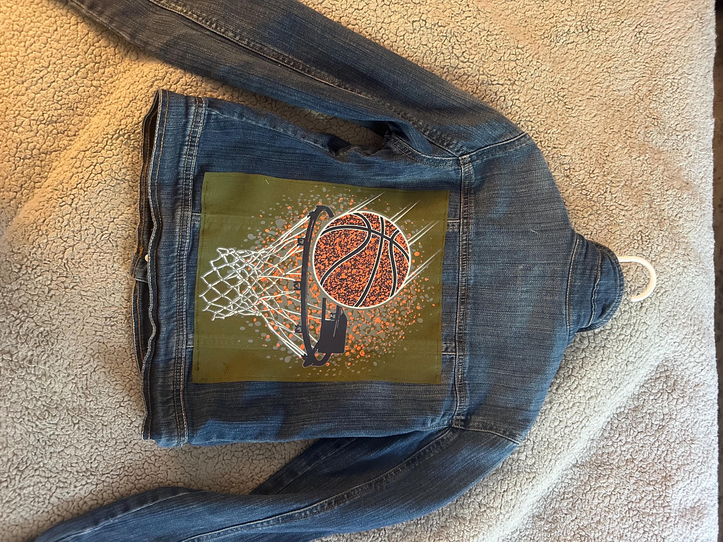 Denim jacket with basketball on the back - Image 1