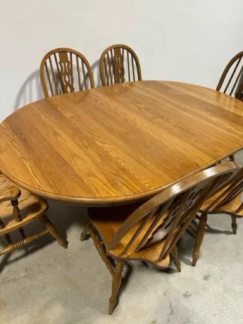 H.W. Hull Solid Oak Pedestal Base Dining Table With 6 Chairs - Thumbnail 7