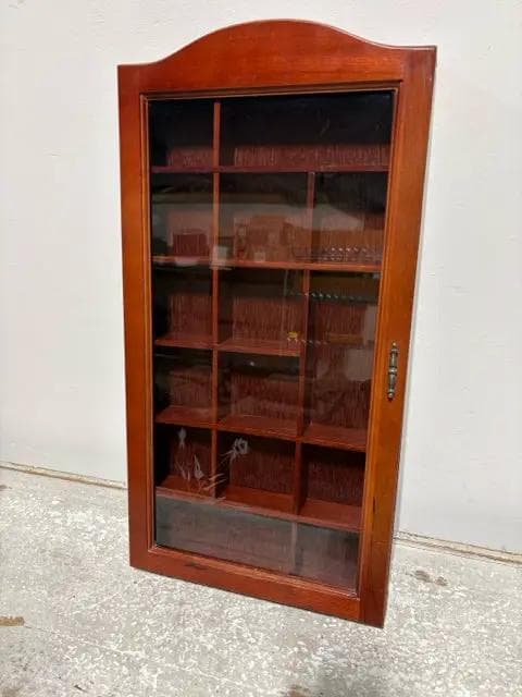 Cherry Wood Wall Hanging Trinket Cabinet With Glass Door - Image 1