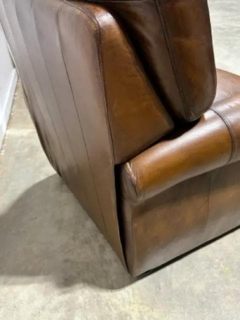 Robinson And Robinson Brown Leather Recliner With Brass Nailheads - Thumbnail 6