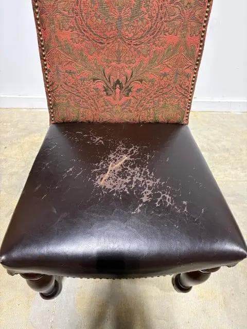 Set Of 2 Brocade Back And Leather Seat Dining Chairs AS IS - Thumbnail 4