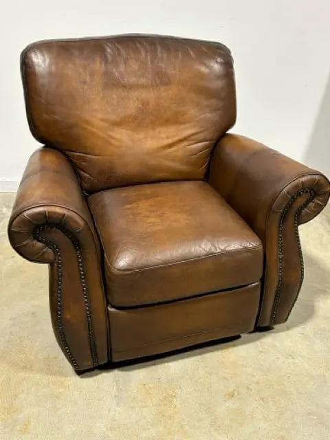 Robinson And Robinson Brown Leather Recliner With Brass Nailheads - Image 1
