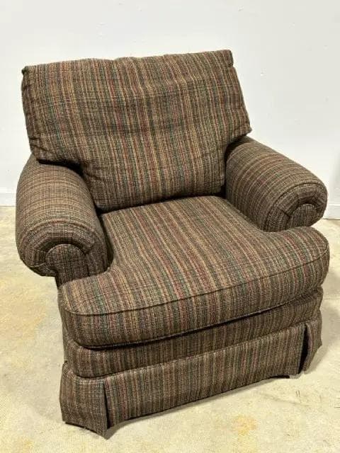 Massoud Brown, Green And Burgandy Plaid Rolled Arm Chair - Image 1
