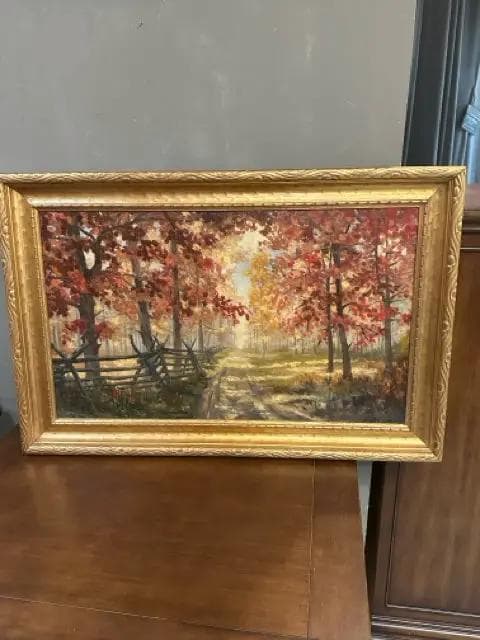 Original Fall Foliage Oil Painting in Gold Frame-Artist Unknown - Image 1