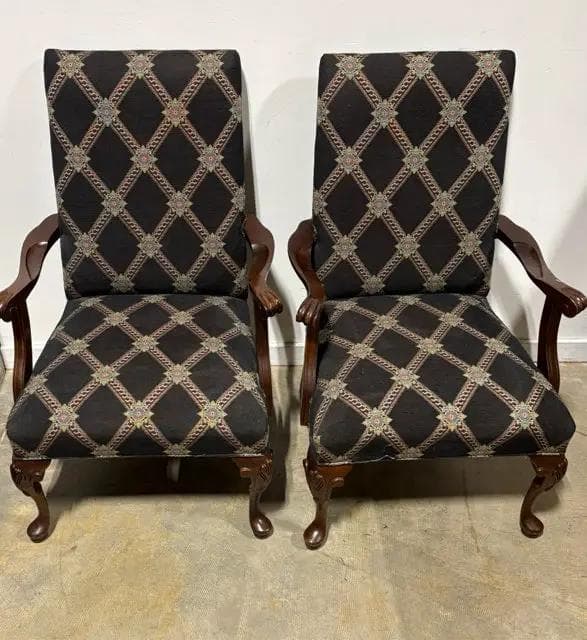Set of 2 Black High Back Arm Chairs With Trellis Design - Thumbnail 2