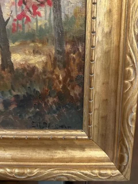 Original Fall Foliage Oil Painting in Gold Frame-Artist Unknown - Thumbnail 2