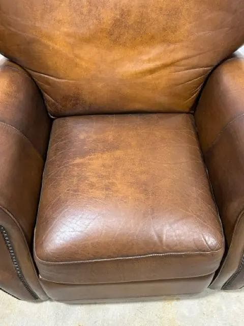 Robinson And Robinson Brown Leather Recliner With Brass Nailheads - Thumbnail 3