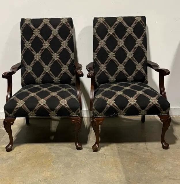 Set of 2 Black High Back Arm Chairs With Trellis Design - Image 1