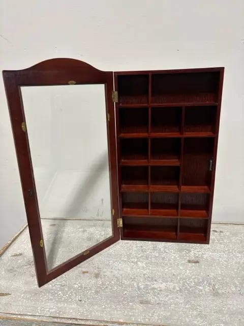 Cherry Wood Wall Hanging Trinket Cabinet With Glass Door - Thumbnail 2