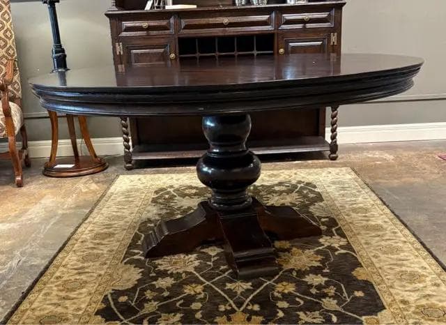 Black Wooden Round Pedestal Base Dining Table - Thumbnail 2