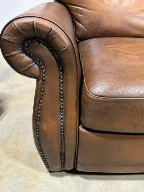 Robinson And Robinson Brown Leather Recliner With Brass Nailheads - Thumbnail 2