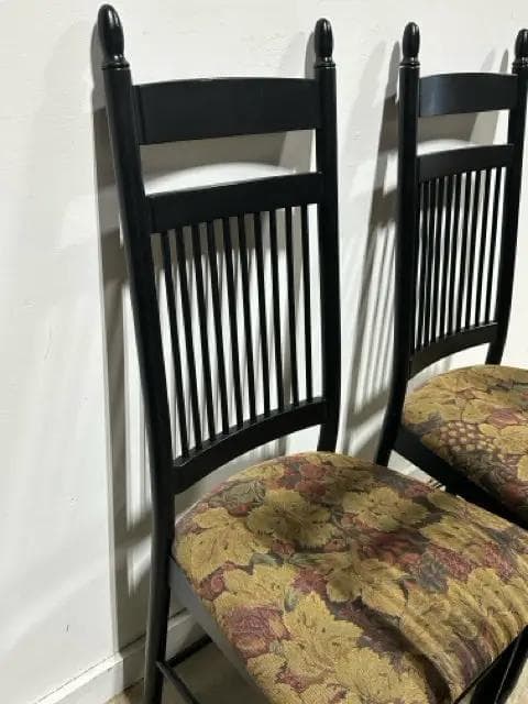 Set Of 4 Black Wooden Dining Chairs With Upholstered Seats - Thumbnail 4