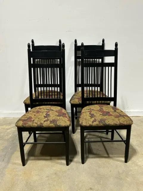 Set Of 4 Black Wooden Dining Chairs With Upholstered Seats - Image 1