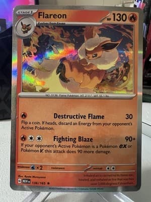 Pokemon TCG Flareon Holo Rare Reverse Holo 136/165
