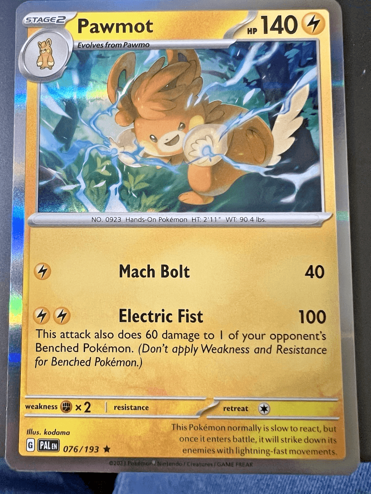 Pokemon TCG Pawmot Holo Rare Paldea Evolved 076/193