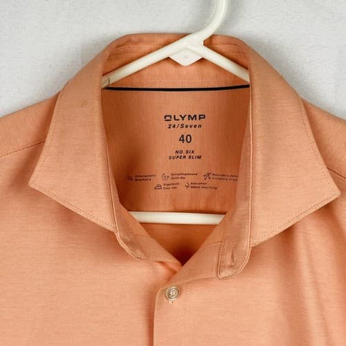 NEW OLYMP Mens Size 40 Long Sleeve Shirt Super Slim No6 Peach Cutaway Quick Dry - Thumbnail 8