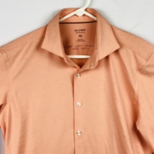 NEW OLYMP Mens Size 40 Long Sleeve Shirt Super Slim No6 Peach Cutaway Quick Dry - Thumbnail 7