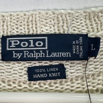NEW Polo Ralph Lauren Sweater Womens Large Cream 100% Linen Hand Knit Italian - Thumbnail 4