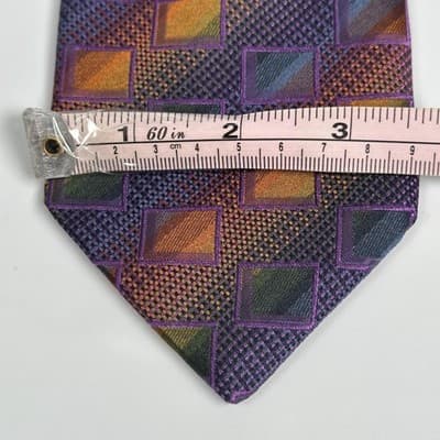 Vintage Nordstrom Tie Mens 100% Silk Geometric Diamond Pattern Made Italy 90s - Thumbnail 7