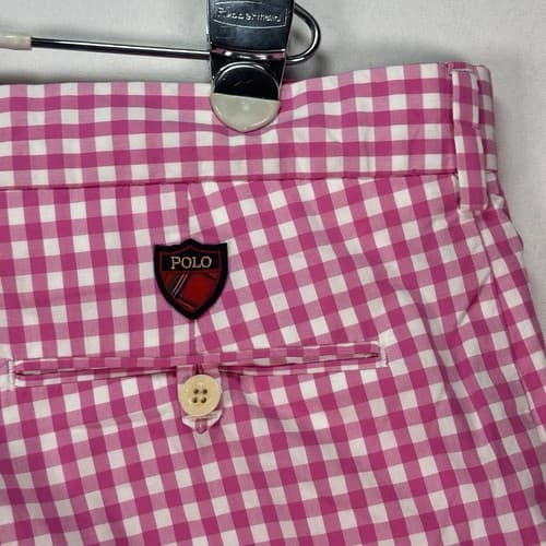 Polo Golf Ralph Lauren Mens 40 Pink Gingham Check Plaid 9” Inseam Cotton EUC - Thumbnail 6