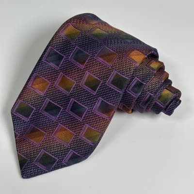 Vintage Nordstrom Tie Mens 100% Silk Geometric Diamond Pattern Made Italy 90s - Thumbnail 2